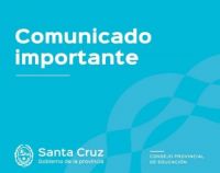 Comunicado: Suspensión de actividades en Establecimientos Educativos de Puerto Deseado y Pico Truncado